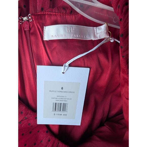 Rachel Parcell Womens Ruffle Tiered Midi Dress Sz 6 Bergundy Polka Dot Romantic - Picture 6 of 6